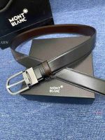 AAA Replica Mont Blanc Belt Horseshoe Black Brown 35mm Reversible Leather Shiny Pin Buckle